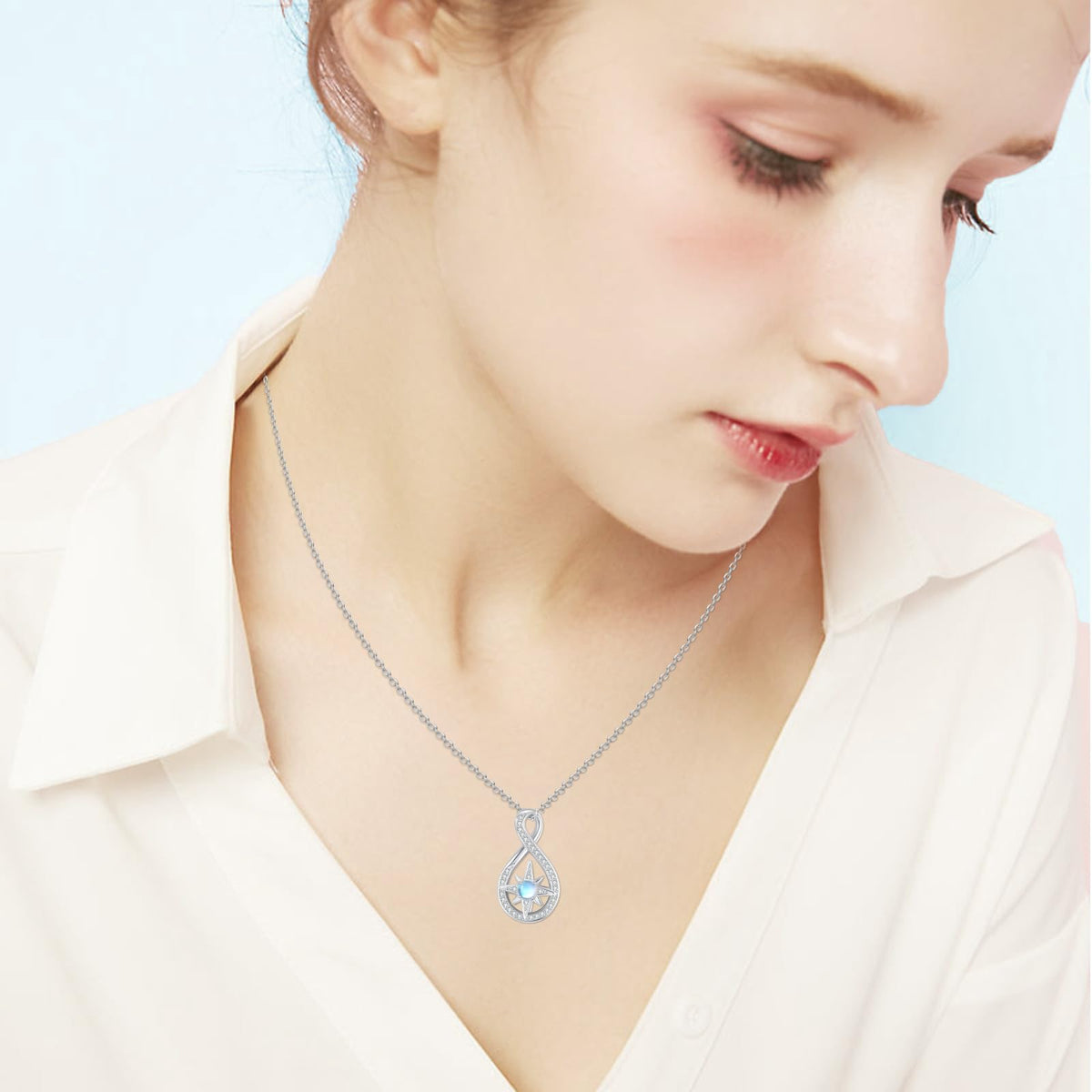 Silikepa Star Necklace for Women 925 Sterling Silver North Star Pendant Necklace Infinite Rotating Pendant with Moonstone Jewelry Gift for Women