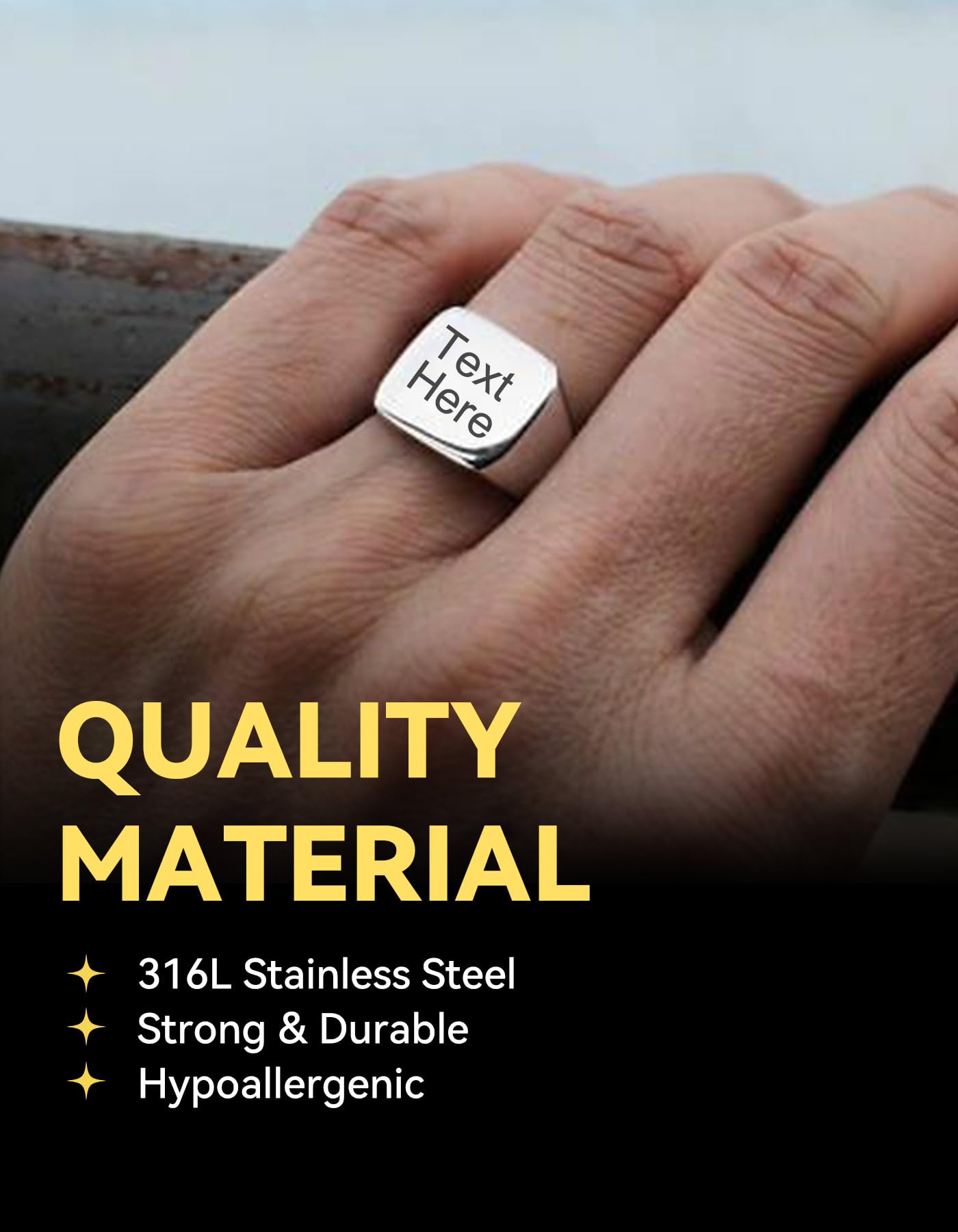 ChainsHouse Personalized Signet Rings Stainless Steel Biker Ring for Men Women, Solid Polished Statement Hip Hop Custom Thumb Ring, Size 9
