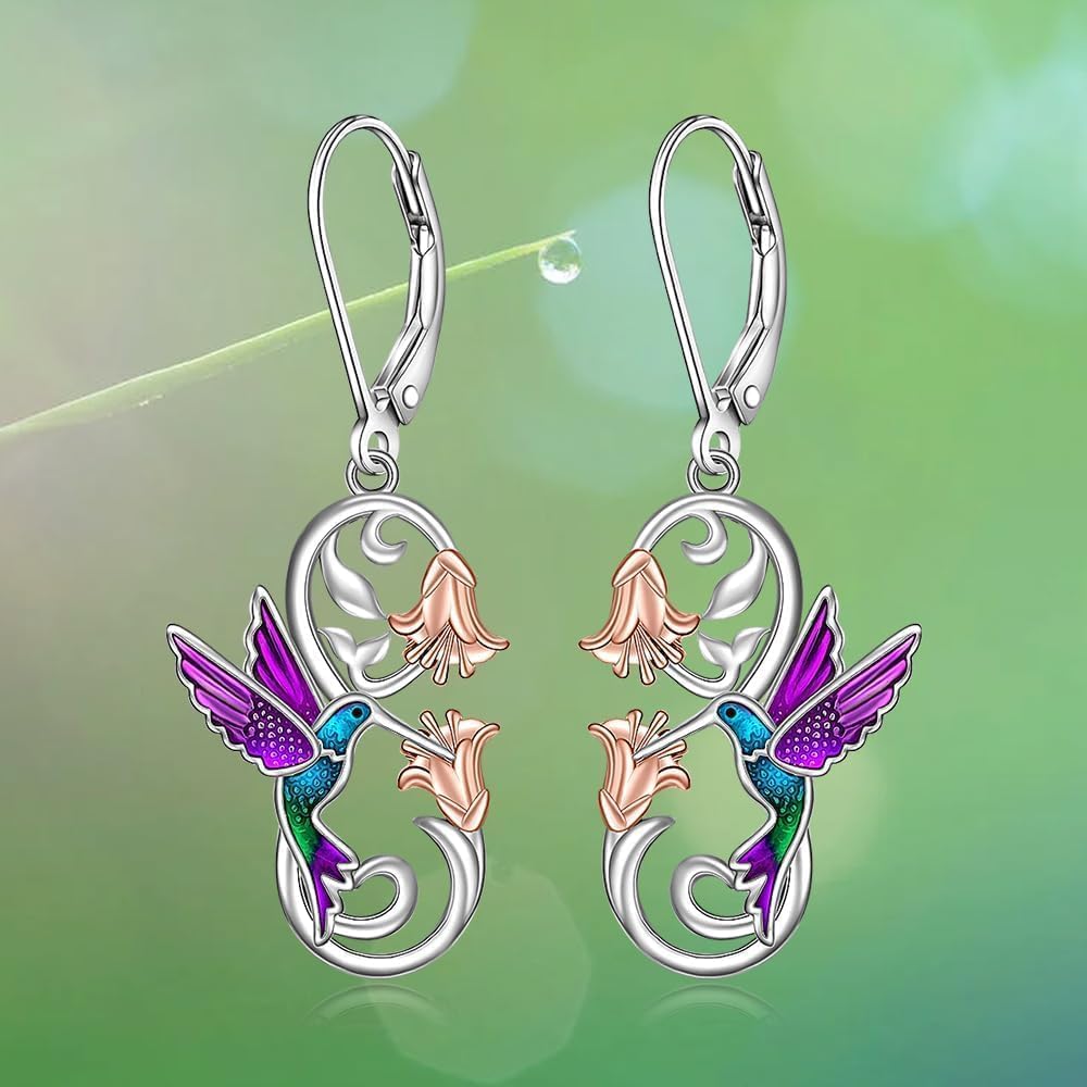 925 Sterling Silver Hummingbird Earrings Bird Flower Earring for Women Mothers Day Christmas Jewelry Gifts for Women