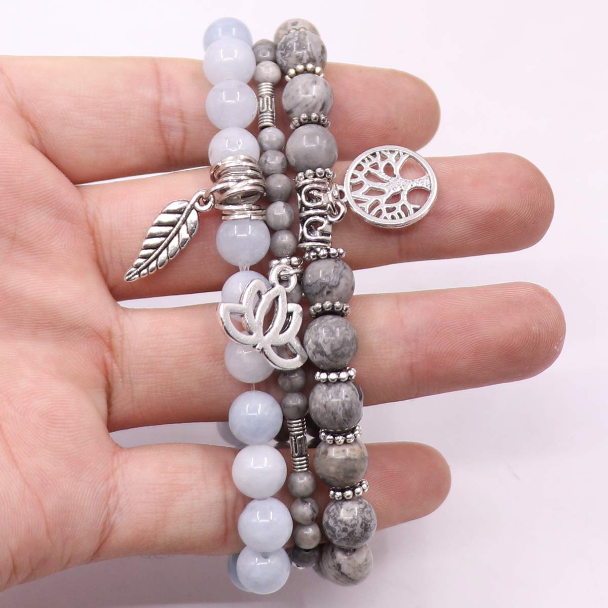 UEUC Tree of Life Yoga Healing Stone Bracelets,Multilayer Lotus Chakra Stone Reiki Bracelet Sets,Anxiety Crystal Natural Stone,for Women Stress Relief