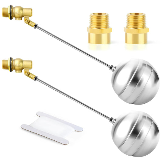 GASHER 2PCS 3/4" 304 Stainless Steel Float Ball Valve with 3/4"G Female x 3/4"NPT Male Adapter, DN20 Adjustable Water Tank Float Ball Valve for Stock Tank Pool Water Level Control