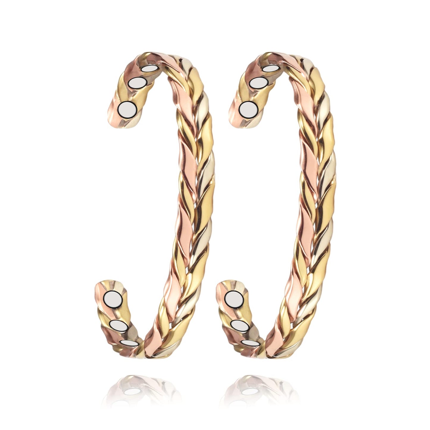 EnerMagiX Copper Bracelets for Women, 99% Pure Copper Adjustable Tricolor Gold Braided Bracelet Jewelry Gift (2pcs 1004)