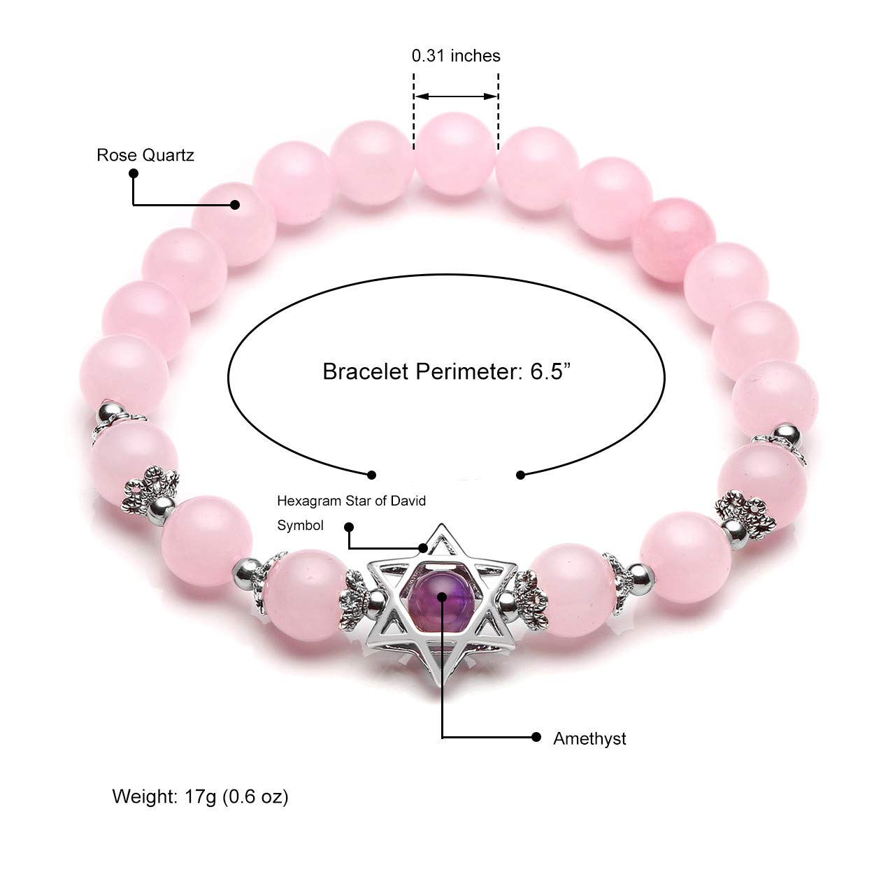 Jovivi 2pcs Natural Semi Precious Gemstone Amethyst Rose Quartz Crystal Bracelets Set Handmade Healing Stone Beads Beaded Stretch Bracelet for Women