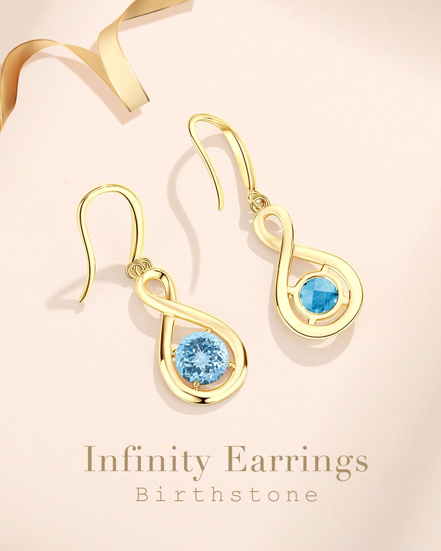 FANCIME Aquamarine Dangle Drop Earrings 925 Sterling Silver Yellow Gold Plated Dainty Infinity Blue Gemstone March Birthstone Earring Fine Jewelry Birthday Mothers Day Gifts for Wife Her Women