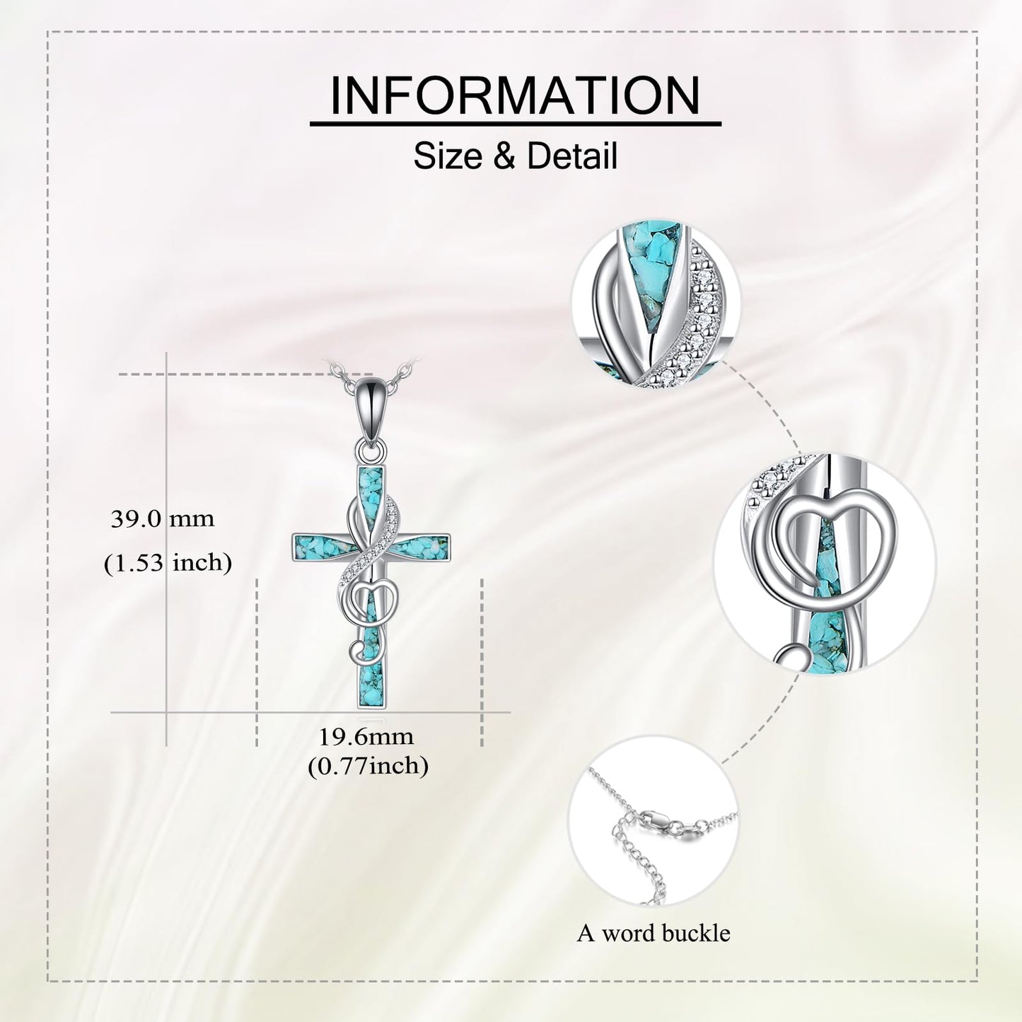 ONEFINITY Turquoise Cross Necklace 925 Sterling Silver Cross Pendant Music Necklace Religious Jewelry Gifts (Music Note Cross)