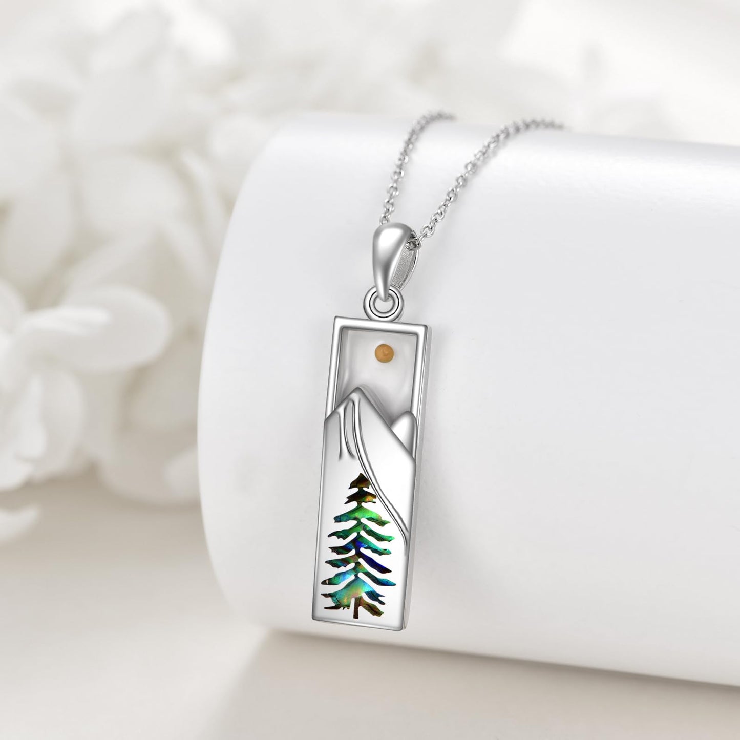 YFN Mustard Seed Mountain Necklace for Women Sterling Silver Nature Necklace Jewelry Gift for Skiers, Hikers, Campers, Climbers and Nature Lovers