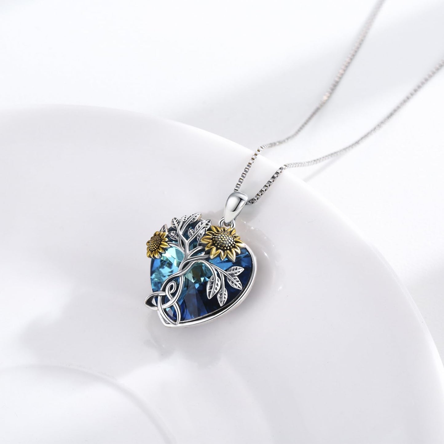 CHENGHONG Sunflower Necklace 925 Sterling Silver Celtic Knot Necklace Tree of Life Pendant Sunflower Crystal Jewelry Gifts for Women Gifts