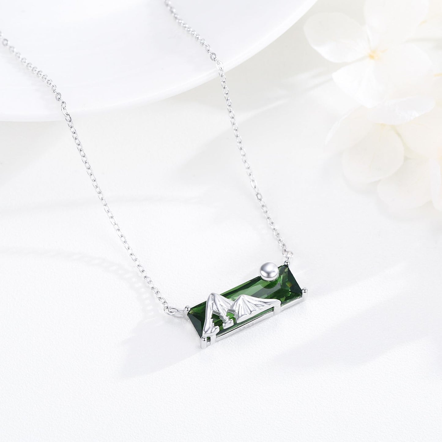 AENEAS Mountain Necklace 925 Sterling Silver Nature Pendant Religious Faith Green Crystal Jewelry Gifts for Her Wife Women