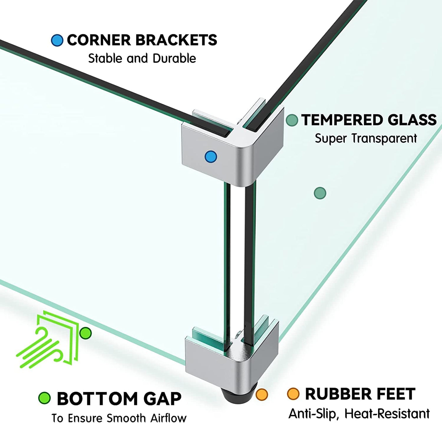 MESIDA 35.5"x15.5"x6" Fire Pit Glass Wind Guard, Tempered Glass Firepit Table Shield, Thick and Sturdy, with Hard Aluminum Corner Bracket