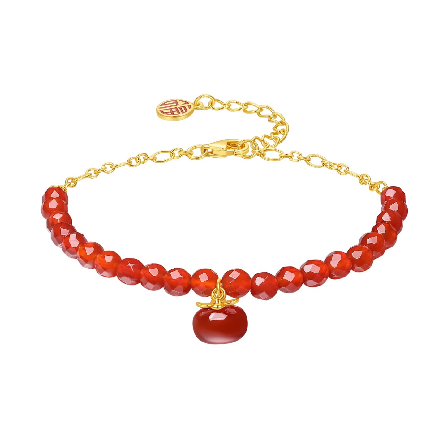 ZHOU LIU FU Sterling Silver Bracelet Red Agate Beaded Bracelet Fortune Bag Charm Bracelet Natural Gemstone Healing Jewelry for Women Mom Lover Birthday Aniversary