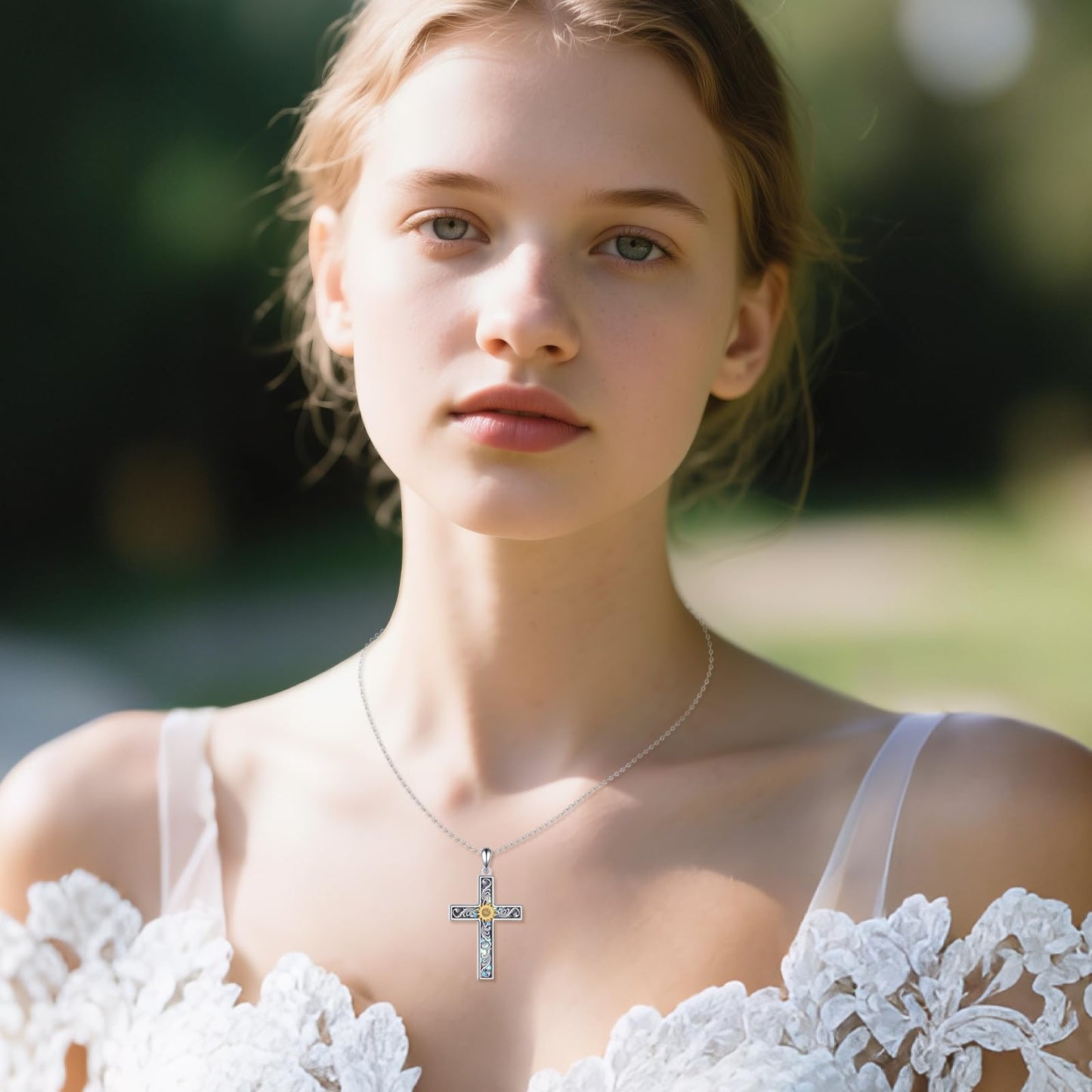 YAFEINI Cross Necklace for Women Sterling Silver Dainty Sunshine Pendant for Women Mom Sunflower Gifts for Women