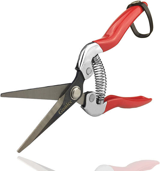gonicc 8" Professional Premium Titanium Bypass Pruning Shears (GPPS-1003), Hand Pruners, Garden Clippers, Bonsai Cutters (Red Micro-Tip Pruning Snip)