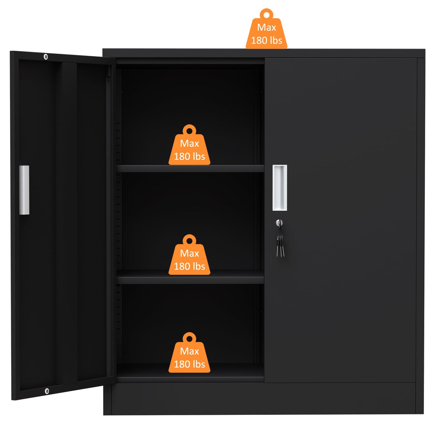 JINKUR Metal Storage Cabinet with Locking Doors and 2 Adjustable Shelves, Small Lockable Steel Storage Cabinets for Home Office Garage Kitchen Pantry (Black)