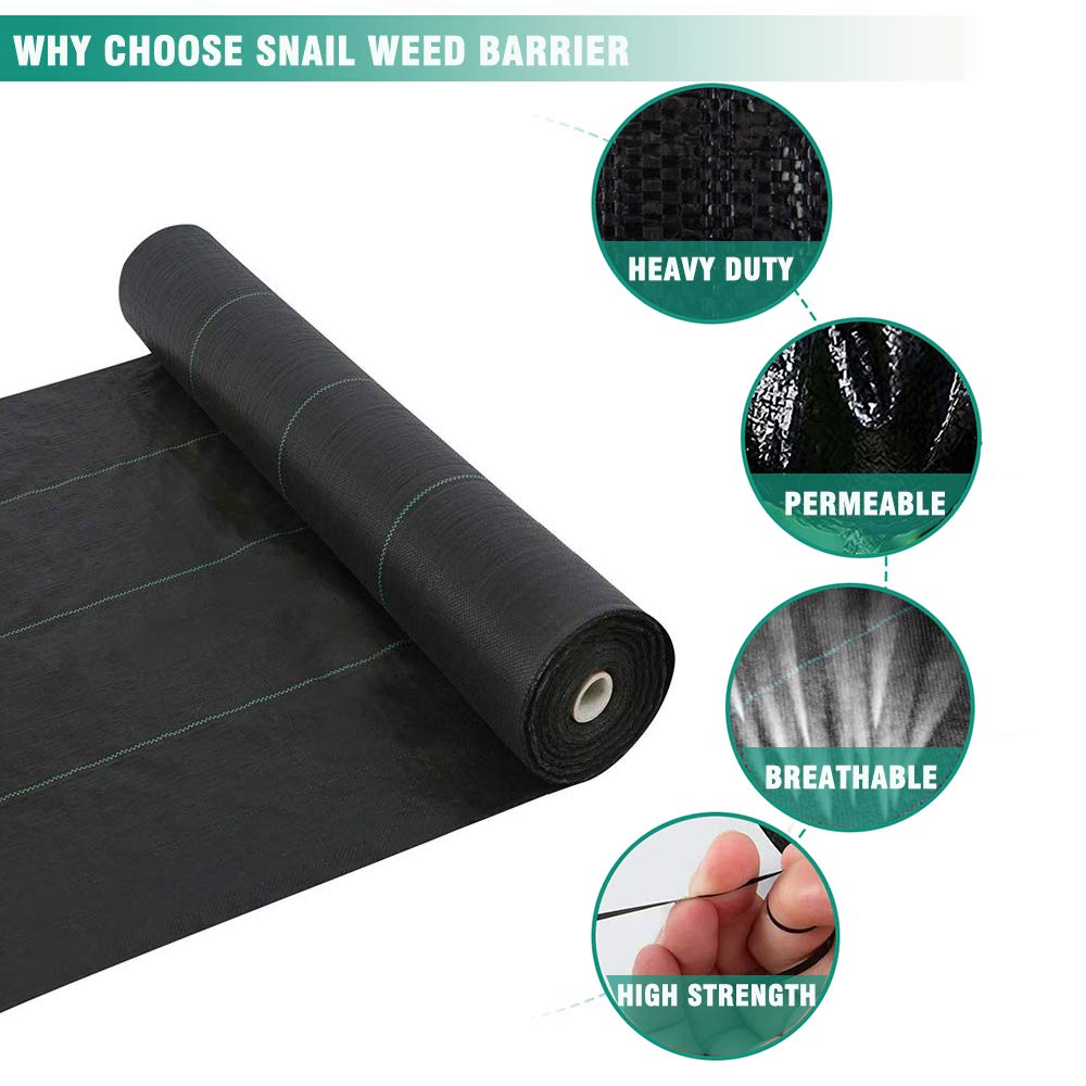 Snail 7ft x 100ft Weed Barrier Landscape Fabric Premium 5oz Pro Heavy Duty Ground Cover Anti-Weed Gardening Mat High Permeability Easy Setup Commercial Outdoor Weed Mat