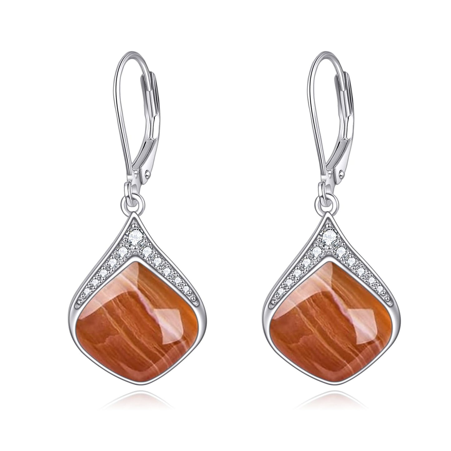Orange Teardrop Earrings Sterling Silver Orange Agate Teardrop Drop cubic Zirconia Dangle Earrings Jewelry Christmas Gifts for Women