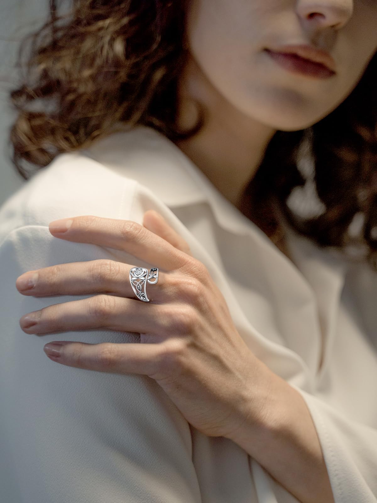 Midari Lotus Spoon Rings for Women 925 Sterling Silver Adjustable Open Lotus Flower Finger Ring Thumb Rings Just Breathe Ring White Lotus Jewelry for Women Yoga Lovers Birthday Christmas Gifts
