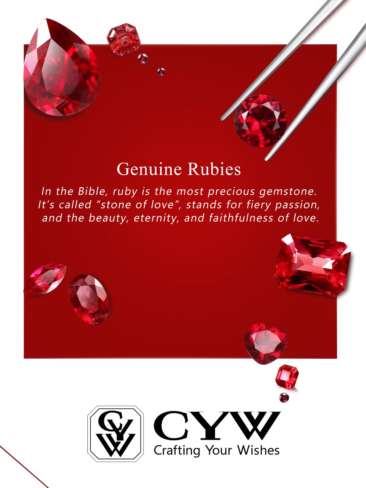 CYW 1 Carat Red Ruby Small Gold Heart Necklace for Women 925 Sterling Silver Solitaire Pendant Necklace