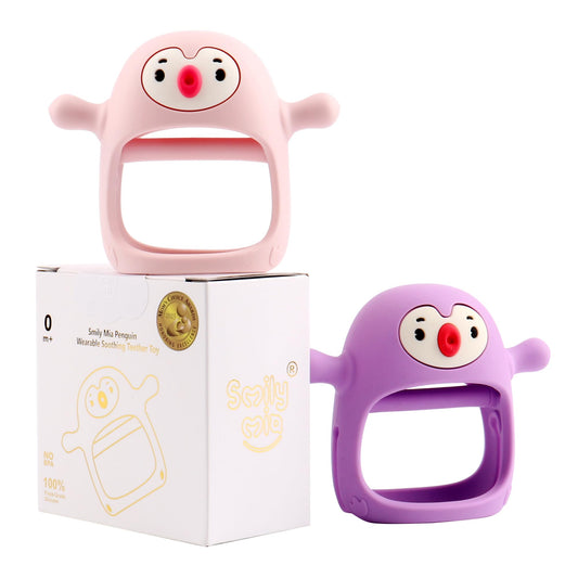 Smily Mia 2pack Baby Teething Toys for 0-6 3-6Months |Penguin Teether | Hand Teethers| Teething Mittens|Chew Toys for Teething Pain Relief, Baby Pacifiers| New Born Essentials, Blue+Grey