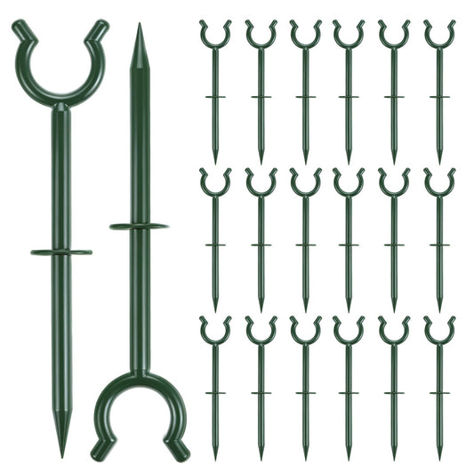 QWORK 3/4" Garden Hose Holder Brackets - 20 Pcs Plastic Outdoor Hose Guide Stakes Support Spike Tool