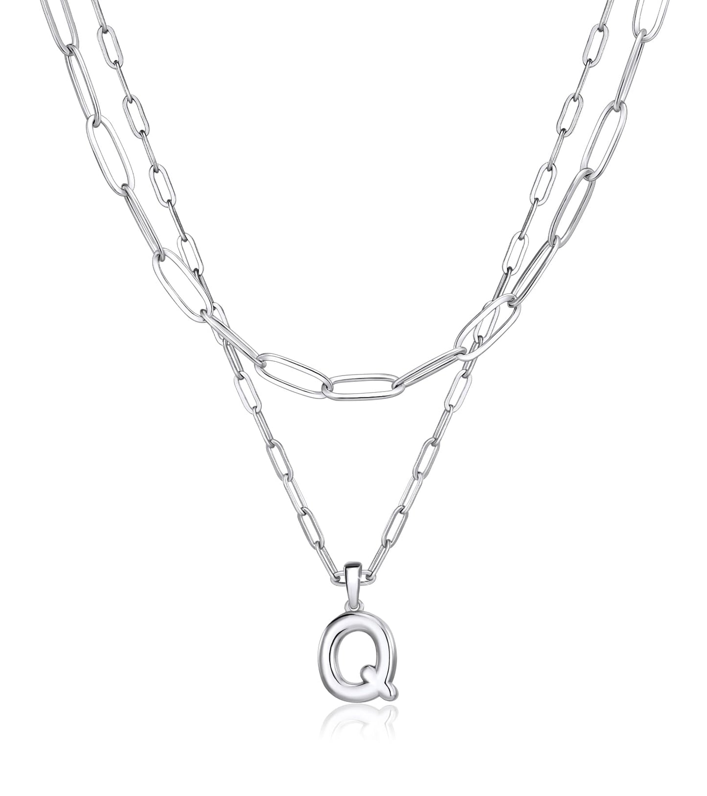 adoyi Silver Initial Necklace for Women 14k Gold Plated Layered Bubble Letter Necklaces Trendy Jewelry Chain Name Q Pendant Necklace Stack Birthday Valentines Gifts