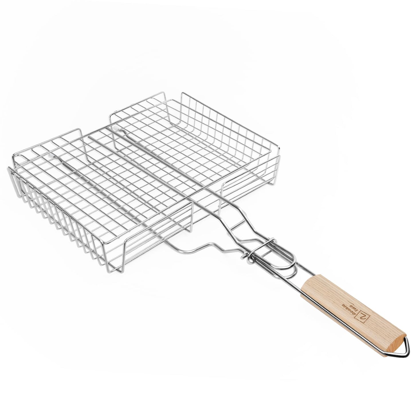 DOUBLE TWO - Stainless Steel Grill Basket, Grilling Baskets for Outdoor Grill, for Meat, Fish, Vegetable, BBQ Accessory, With Height Adjustable Cover & Detachable Handle, Easy to use, 1Pcs