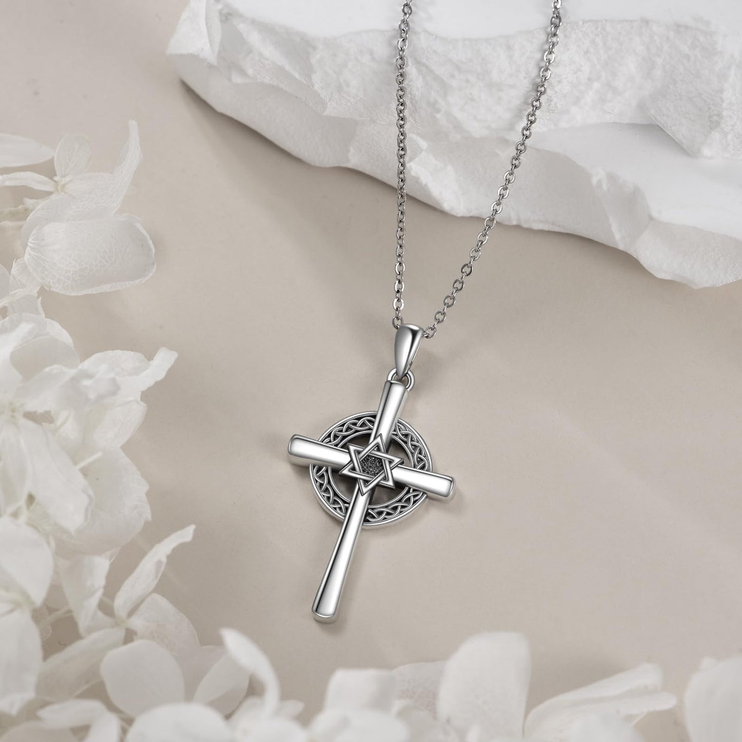VONALA Star of David Necklace Hexagon Cross Pendant Necklace 925 Sterling Silver Jewish Star Necklace Star of David Pendant Necklace Birthday Christma