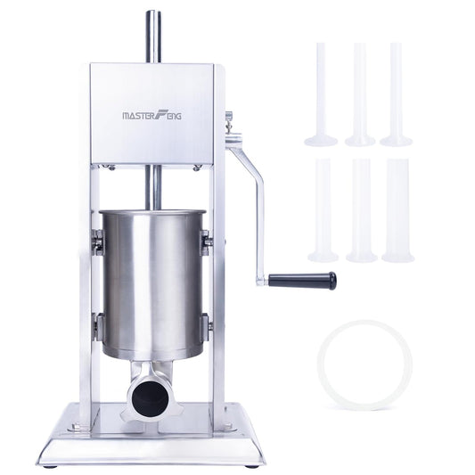 MASTER FENG Stainless Steel Sausage Stuffer, Manual 3L Capacity, Homemade Vertical Sausage Maker Two Speed Meat Filling Machine