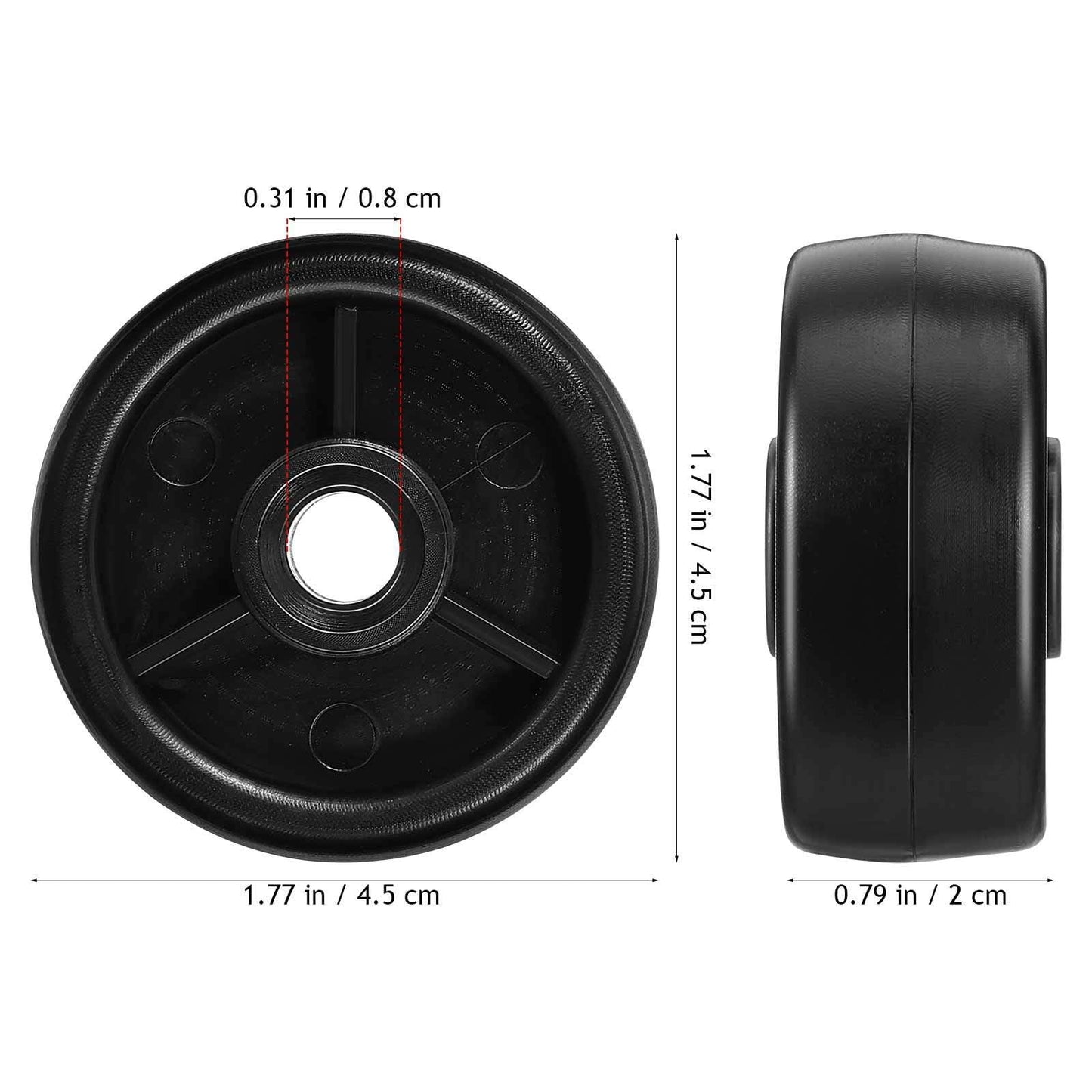SUPVOX 4 Pcs Fitness Equipment Transport Wheels - 45mm Plastic Roller Wheels with 8mm Bore - Heavy Duty Pp Replacement Casters for Treadmill, Exercise Bike & Home Gym Equipment