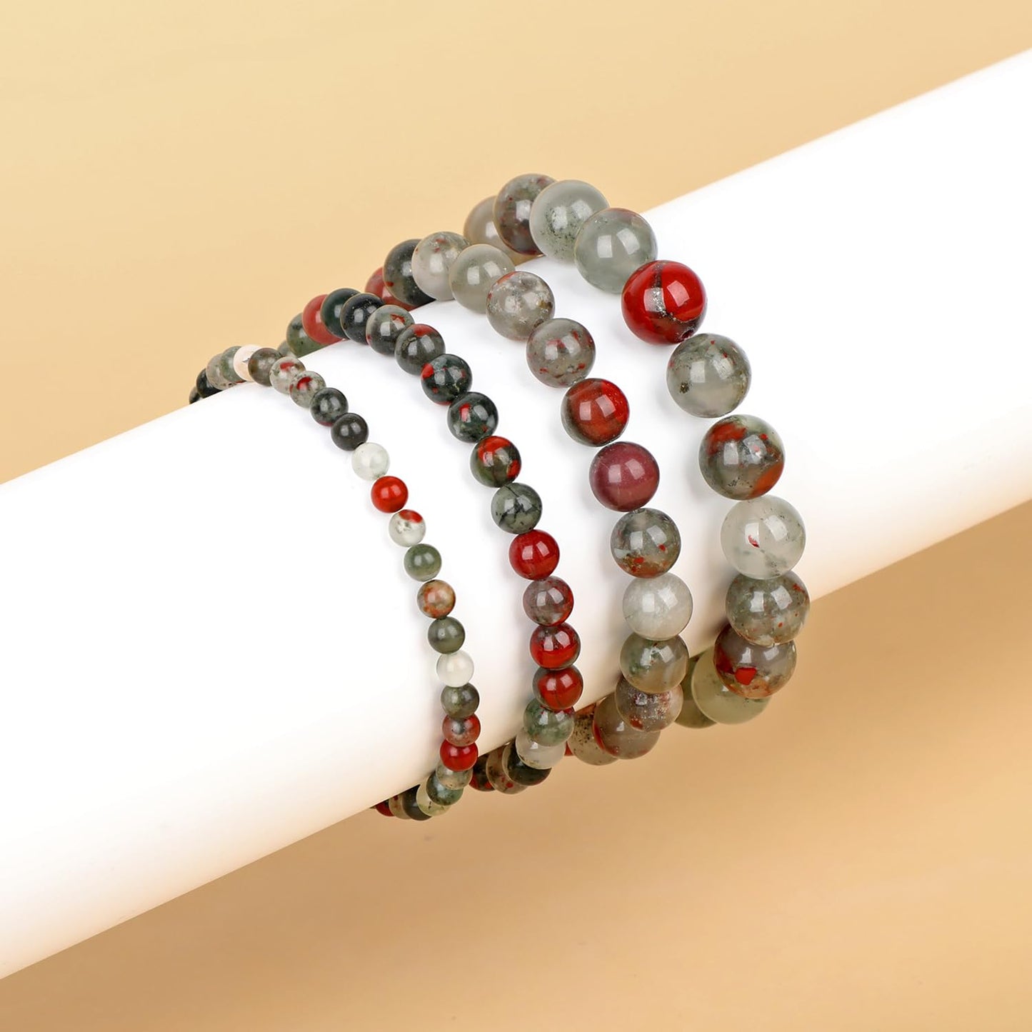 QOGIR African Bloodstone Bracelet - Stone of Glory Bracelet for Men Women - Handmade Natural Gem Stone Beaded Stretch Elastic Healing Bracelets 6mm