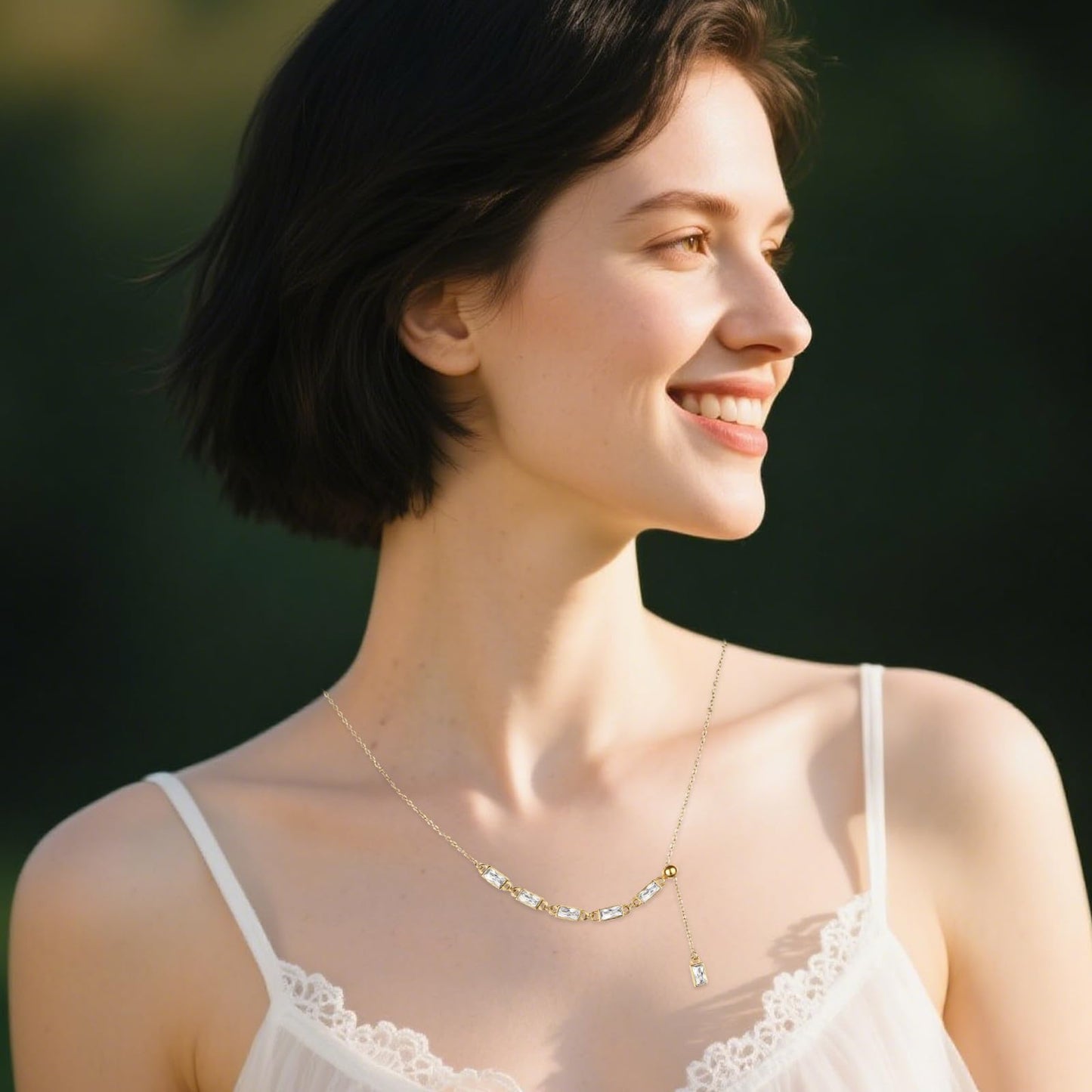 TaYolnFaSo Imitation Diamond Y Shaped Necklace 18K Gold Plated White CZ Y Lariat Necklace Emerald Cut Jewelry Christmas Gift for Women