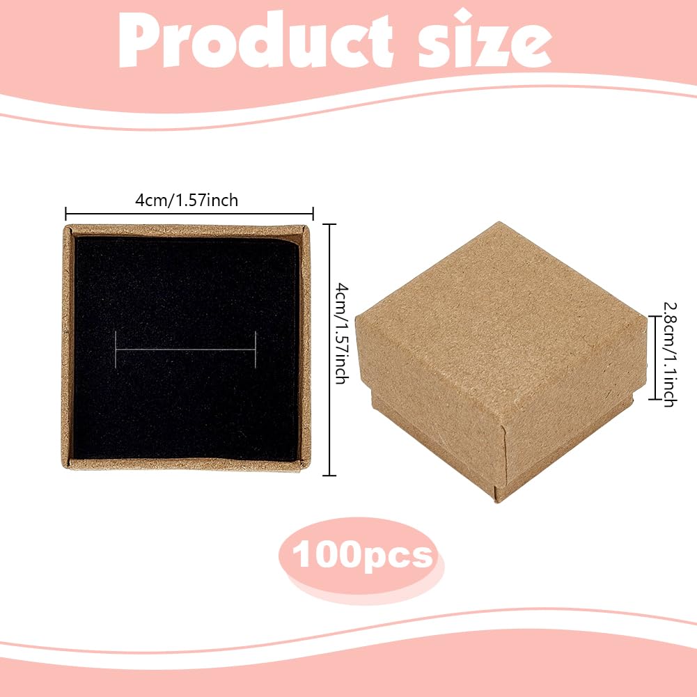 PH PandaHall 100pcs 1.5x1.5x1 inch Jewelry Ring Gift Box Square Cardboard Jewelry Box Earring Ring Boxes with Foam Insert Packing Boxes for Rings Earring Packaging Wedding Valentine Birthday Business