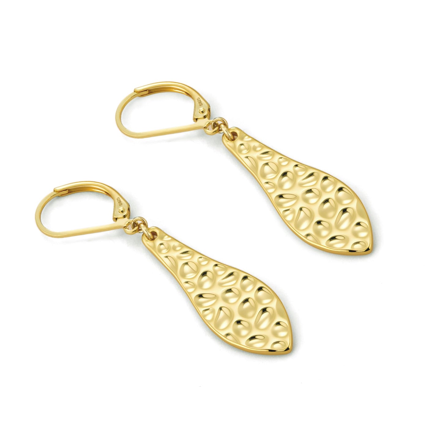 Gold Teardrop Dangle Earrings for Women Trendy Lightweight Hypoallergenic 925 Sterling Silver 14K Goldplated Hammered Dangling Drop Earring Gold Long Teardrop Leverback Earrings for Women Jewelry