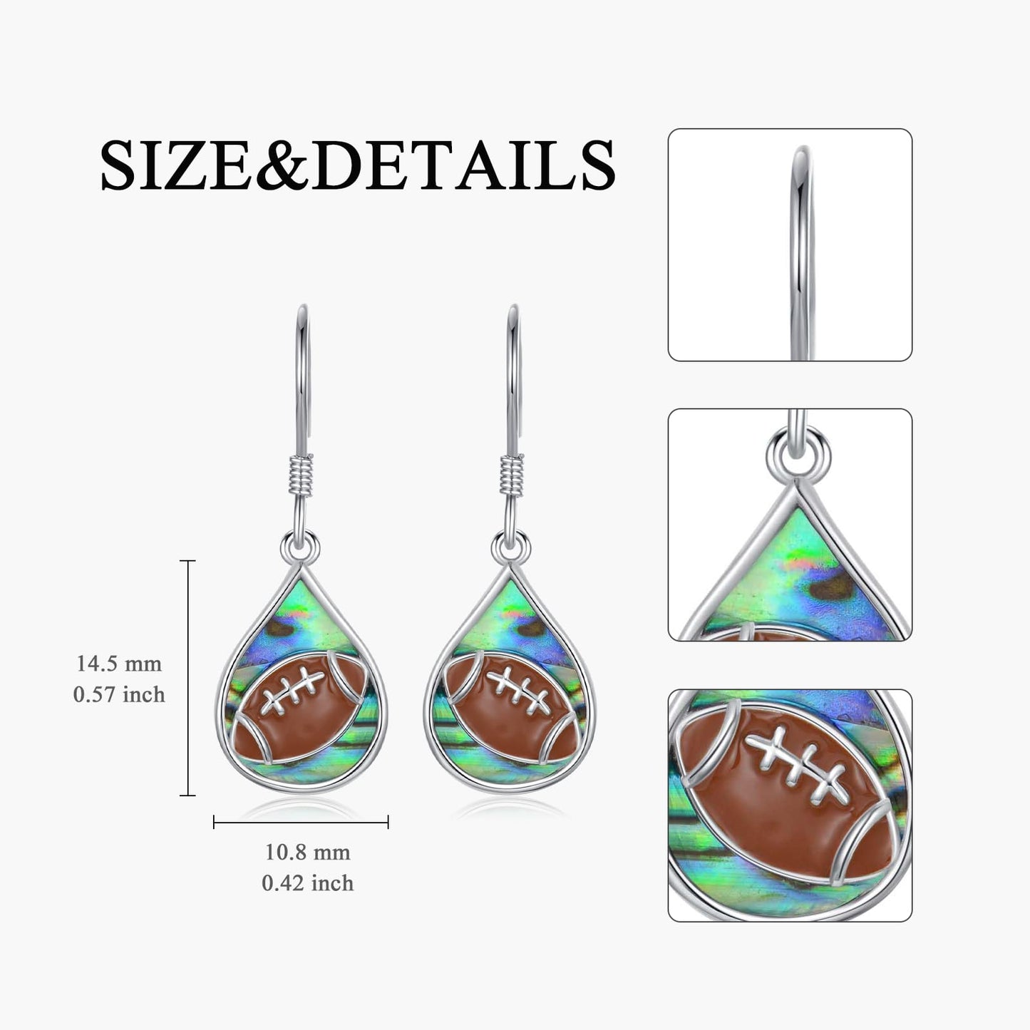 PROESS Abalone Shell Teardrop Football Earrings S925 Sterling Silver Rugby Dangle Earrings for Women Player Fans Sport Athletes Jewelry Gifts