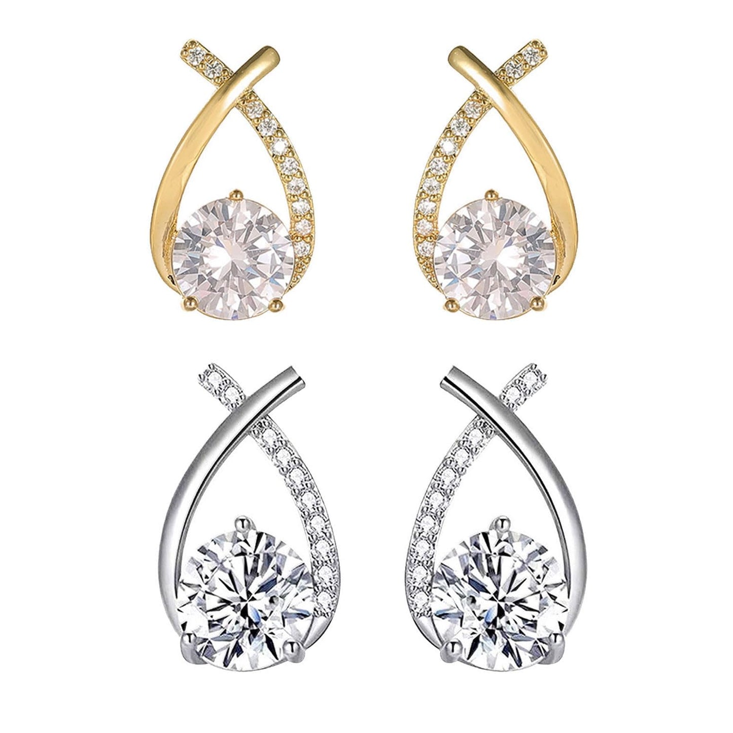 Halolux Lymphvity Germanium Earrings for Women Atheniz Lymphatic Drainage Earrings Gold Silver Cubic Zirconia Hoop Earrings Trendy Jewelry for Women (Gold B+Sliver B)