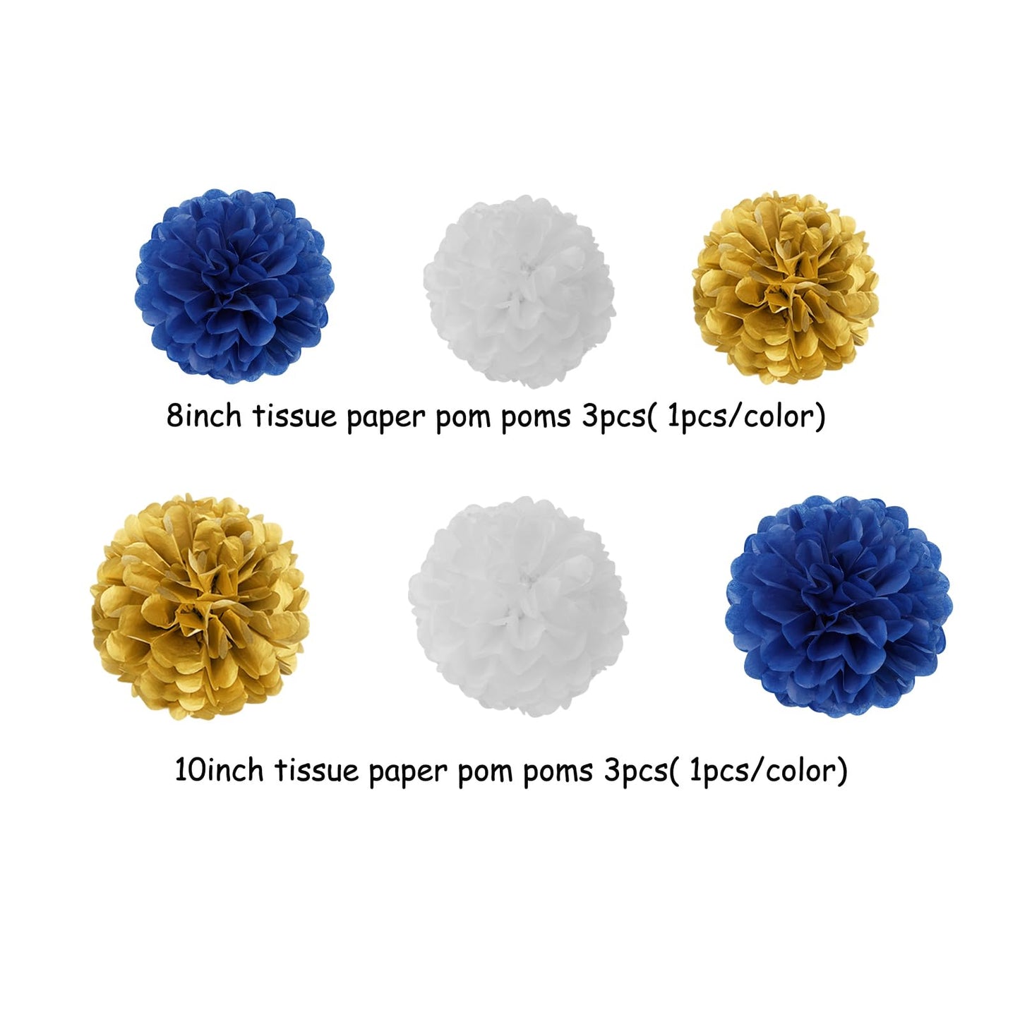 Navy-Blue White-Gold Party-Decoration Graduation Banner - 8pcs Kits Cap Garland Streamers, Paper Tissue Pom Poms Flowers,We are So Proud of You Grad Graduation 2026 Decor Lasting Surprise