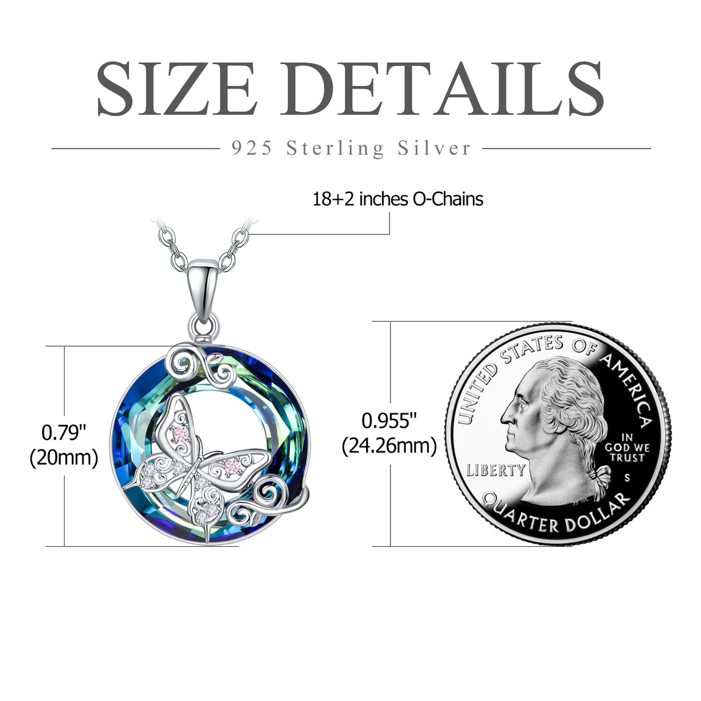 AENEAS Butterfly Necklaces for Women Sterling Silver Butterfly Pendant Necklace Blue Crystal Butterfly Jewelry Gifts for Women