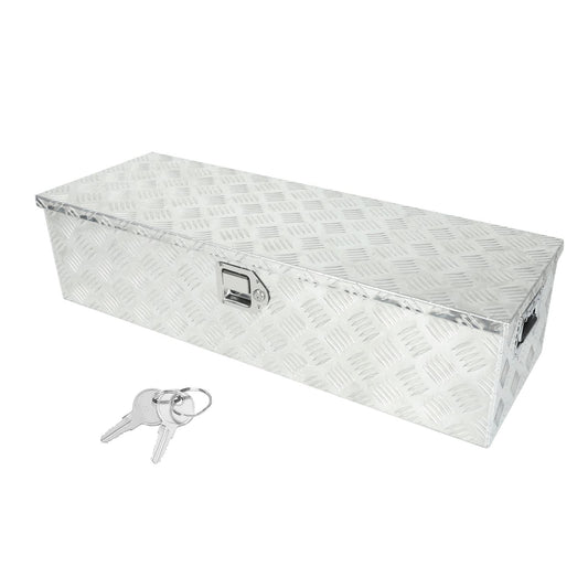 confote 39 Inch Heavy Duty Aluminum Stripes Plated Tool Box Pick Up Truck Bed RV Trailer Toolbox Waterproof Square Storage Organizer with Side Handle, Lock and Keys -39"x 13"x 10"，Silver