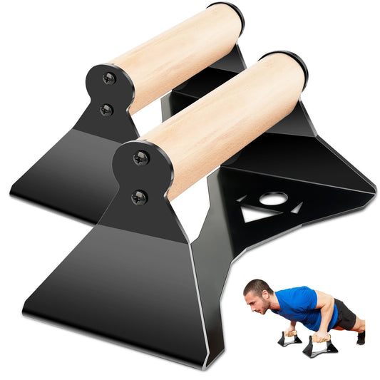 Rolitwils Parallettes Push Up Handles - Heavy Duty Steel Frame with Ergonomic Beech Wood Grips, Calisthenics Equipment for Strength Training, Anti-Slip Push Up Bars for Home Gym (250kg Capacity)