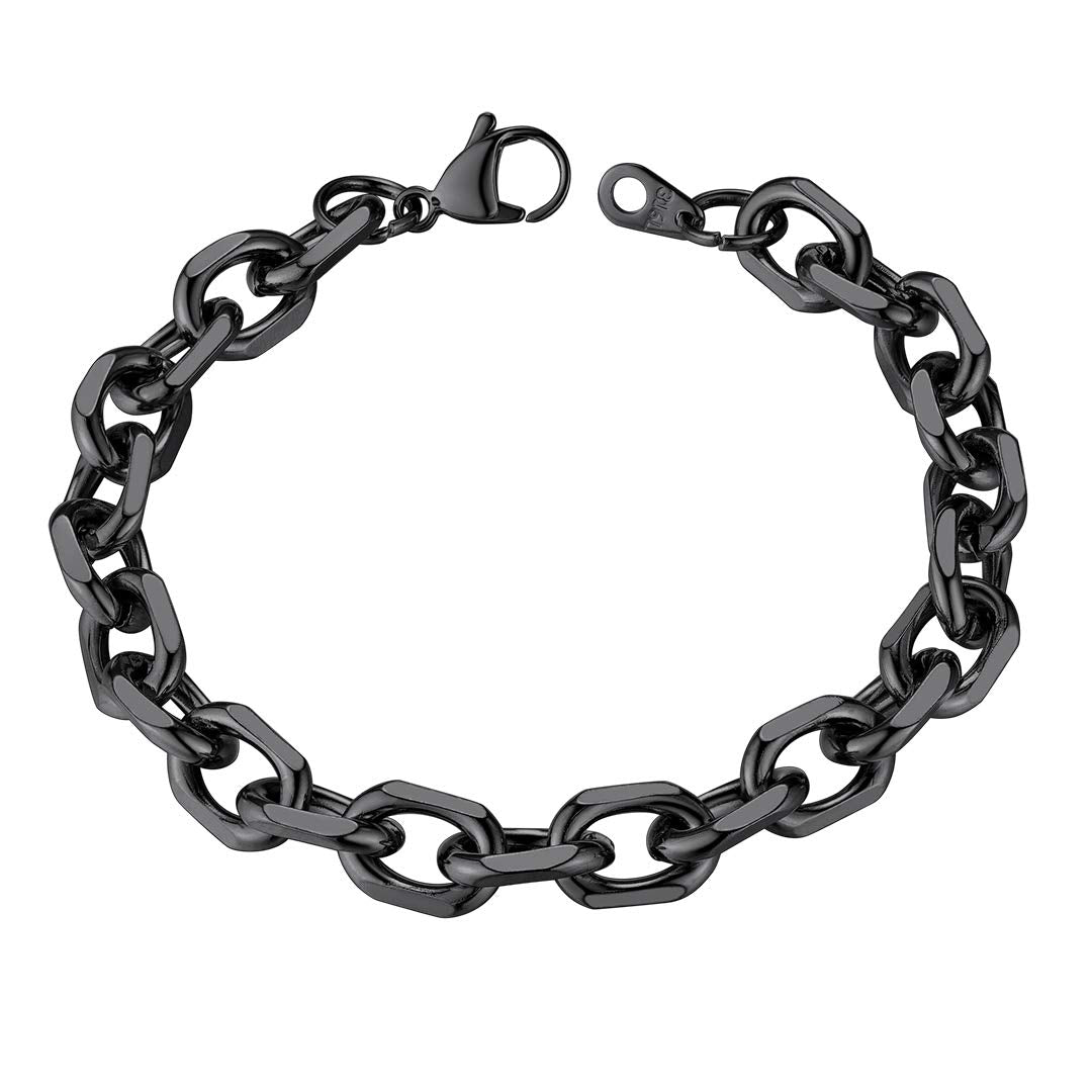 ChainsHouse Black Stainless Steel Rolo Link Bracelet Bracelets for Women Men 9mm 8.3 inch Classic and Stylish Mens Bracelet