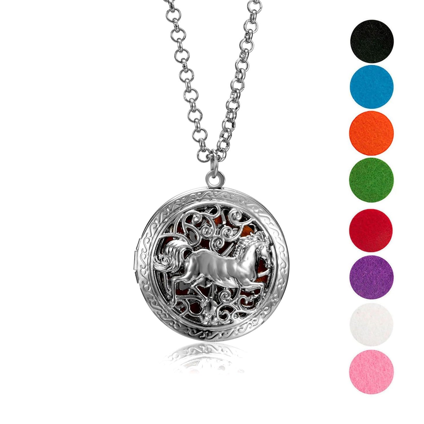 Wild Essentials Wild Horse Essential Oil Diffuser Necklace Gift Set with Inner Calm & Relax Oils – Nickel Free Alloy Pendant with 12 Color Pads – USA Made Oils & Perfume Necklace – Family Company