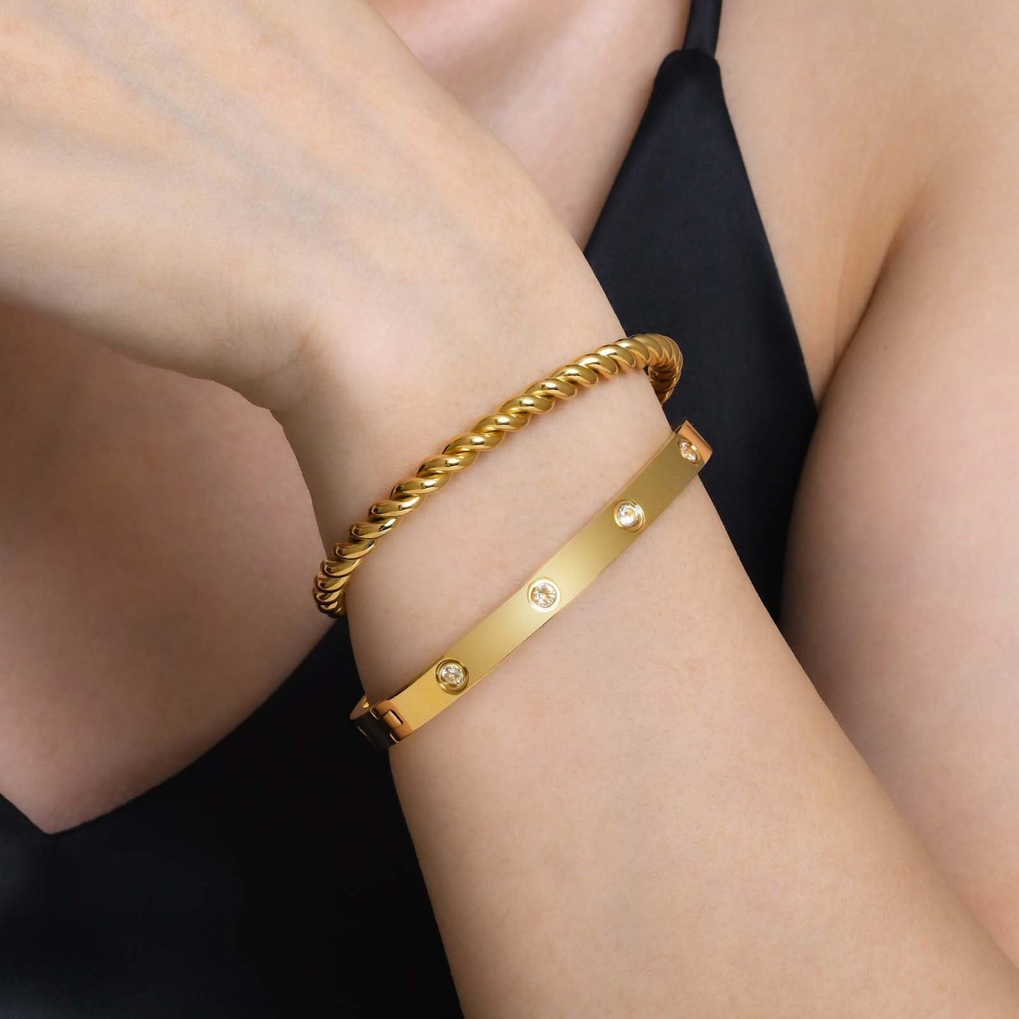 MPRAINBOW Gold Bracelets for Women, 2Pcs 18K Gold Plated Cubic Zirconia Bangle Crystal Friendship Bracelet Jewelry,Wedding Party Christmas Birthday Gift for Girlfriend Sister Daughter