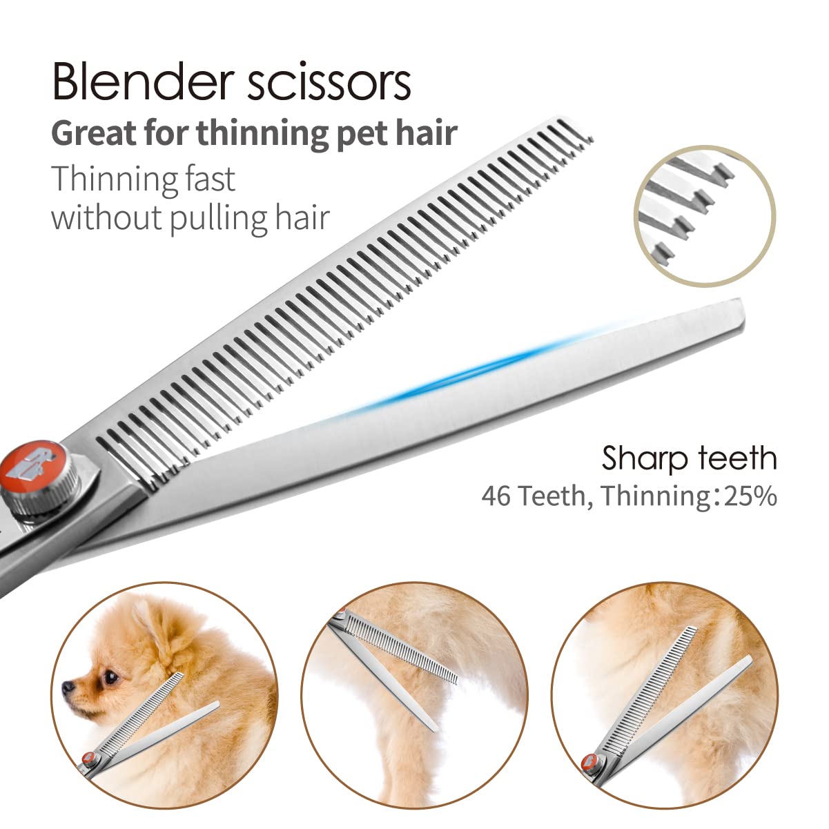 FOGOSP Professional Dog Grooming Scissors Kit Japan 440C Stainless Steel 7 in Curved Thinning Straight Chunker Shears and Comb 5pcs Set for Grooming Dogs Cat Pet