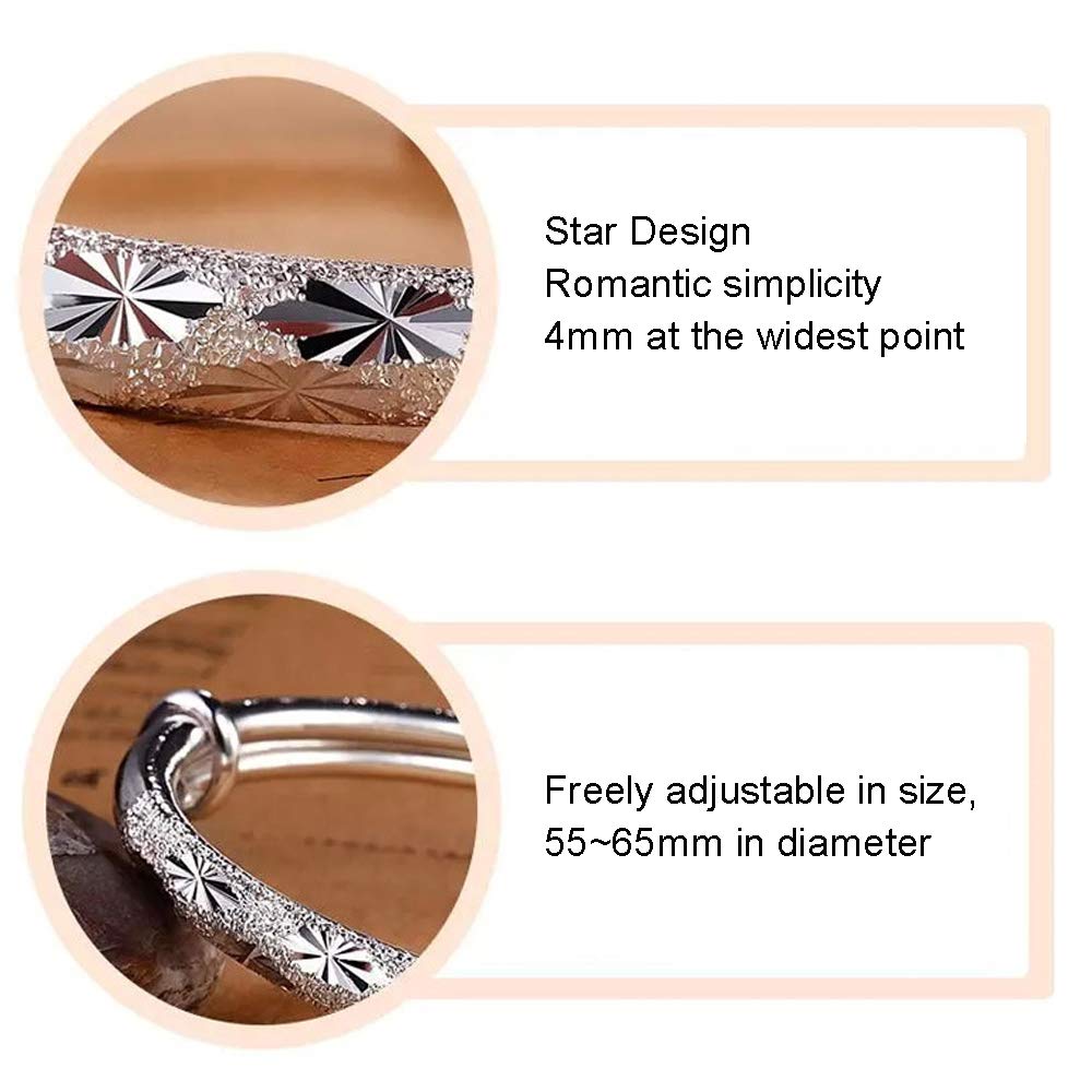 Sterling Silver Bangle Bracelets for Women, Handmade Bracelet for Women, Birthday Gifts for Women, Mom Gifts (Silver-5)