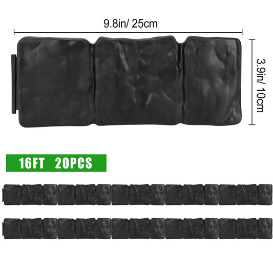 Garden Edging Border NO DIG, with Landscape Edging Anchoring Spikes, Black Stone Effect Plastic Lawn Edging Fencing, Interlocking Yard Lawn Edging for Flower Bed | 32 Ft | 40Pcs | Black |