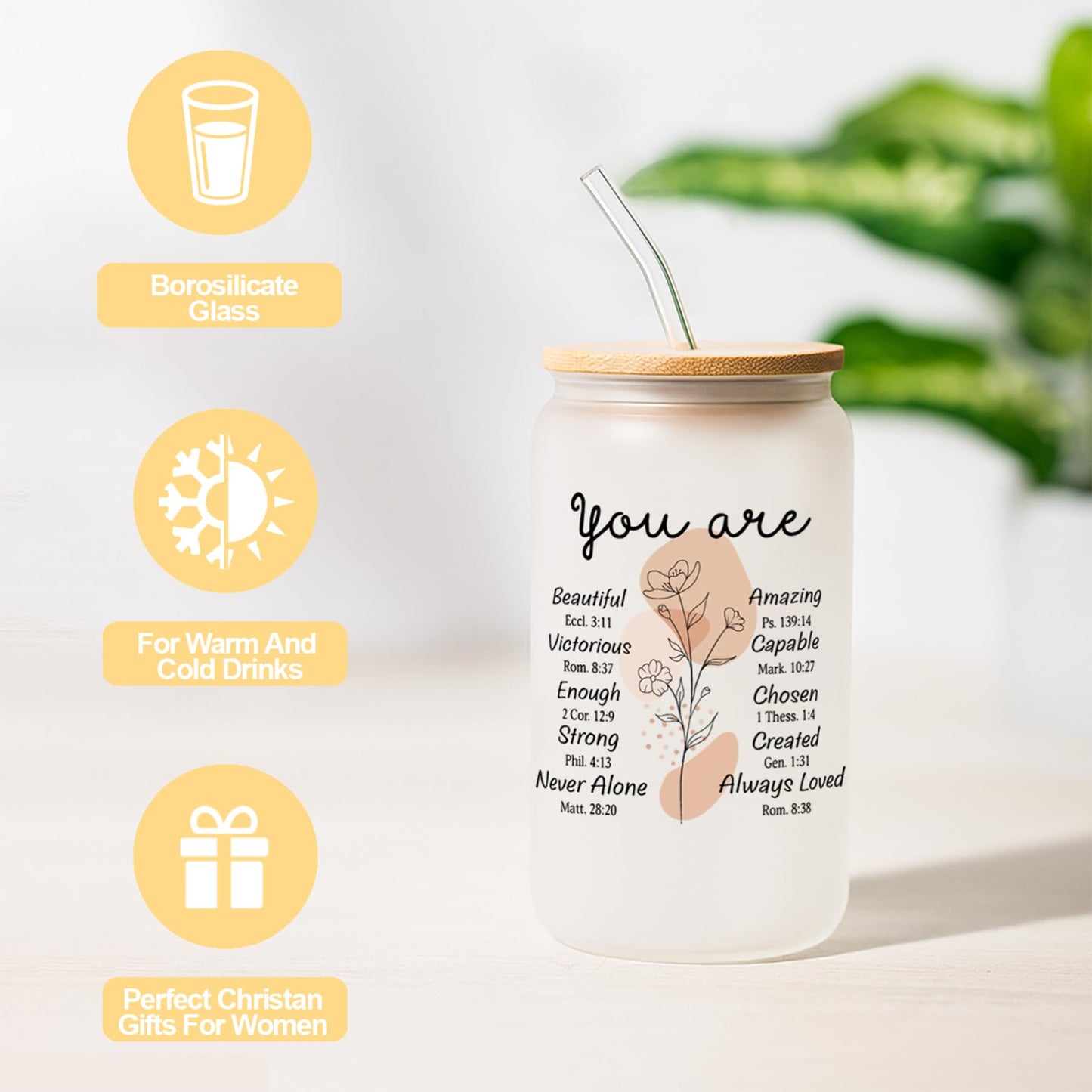 Christian Gifts for Women, Religious Gifts, Inspirational Gift for Women Birthday Unique Catholic Gifts set Bible Accessories Faith Based Gift Glass Cup