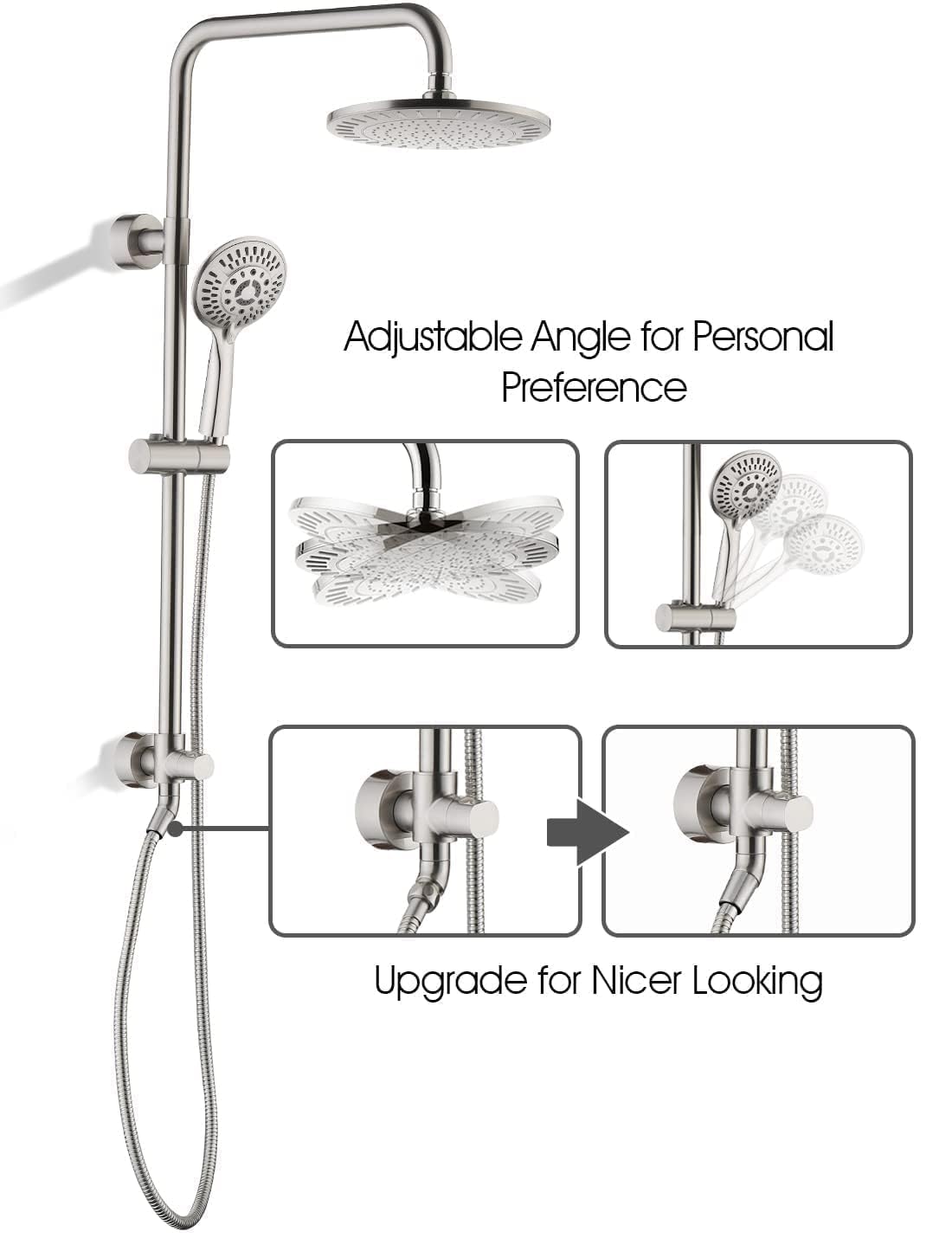BRIGHT SHOWERS Rain Shower Heads System - 9 Inch Rainfall Shower Head and Handheld Shower Head with Height Adjustable Holder, Solid Brass Rail and 60" Long Stainless Steel Shower Hose, Brushed Nickel