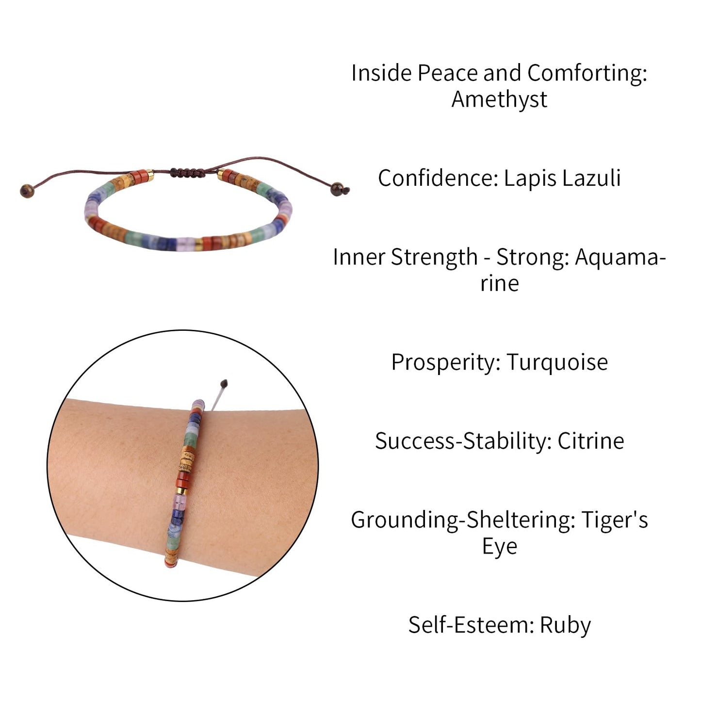 Natural Stone Bracelet, Colorful 7 Chakra Bracelet Encouragement Beaded Crystal Charm with Card for Women Meditation Calm & Comfort Gift