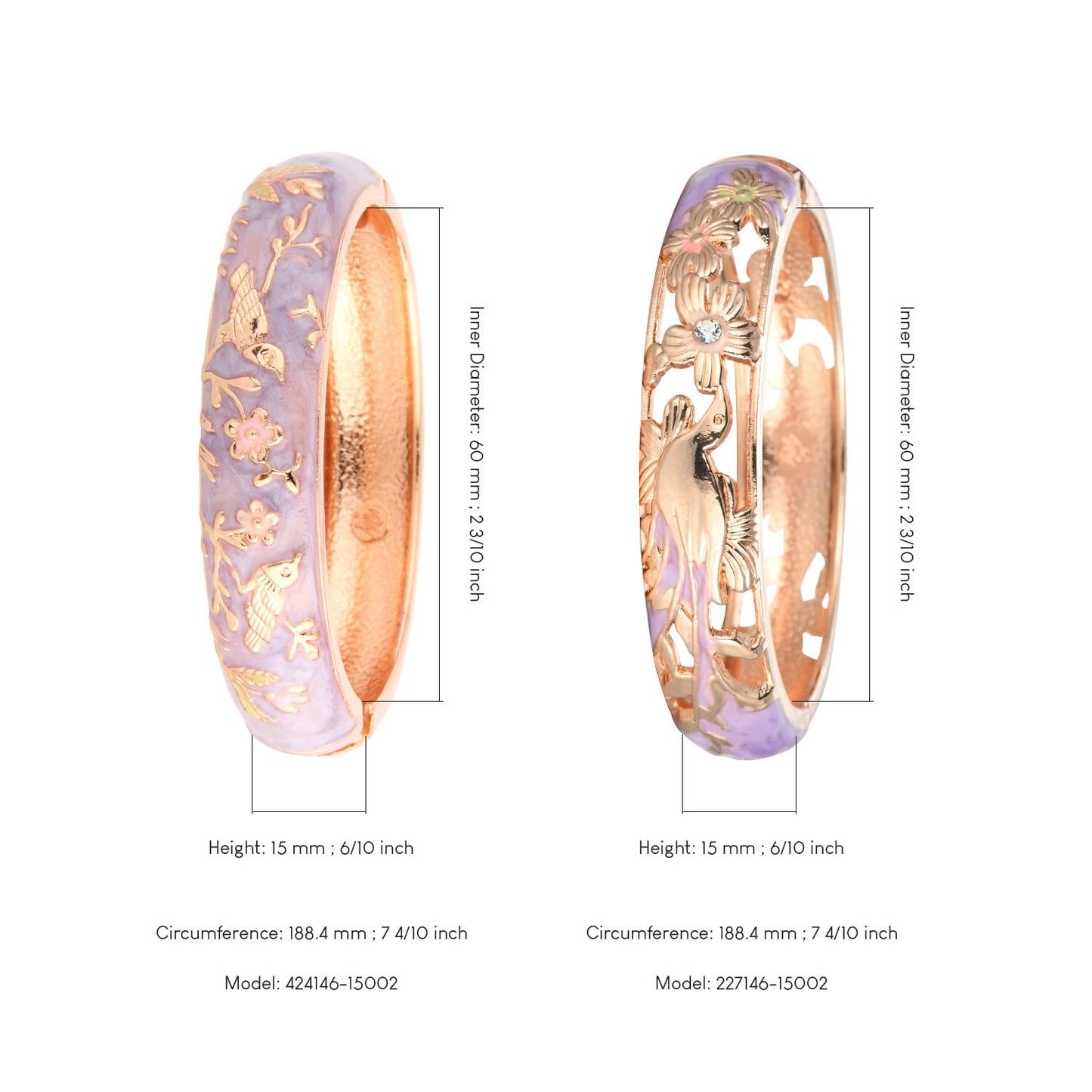 UJOY Handcraft Cloisonne Jewelry Bracelet Colorful Enamel Flower Bird Hollowed Spring Hinged Cuff Bangles Women Gifts Pack in Box 88A31-55C49 Purple