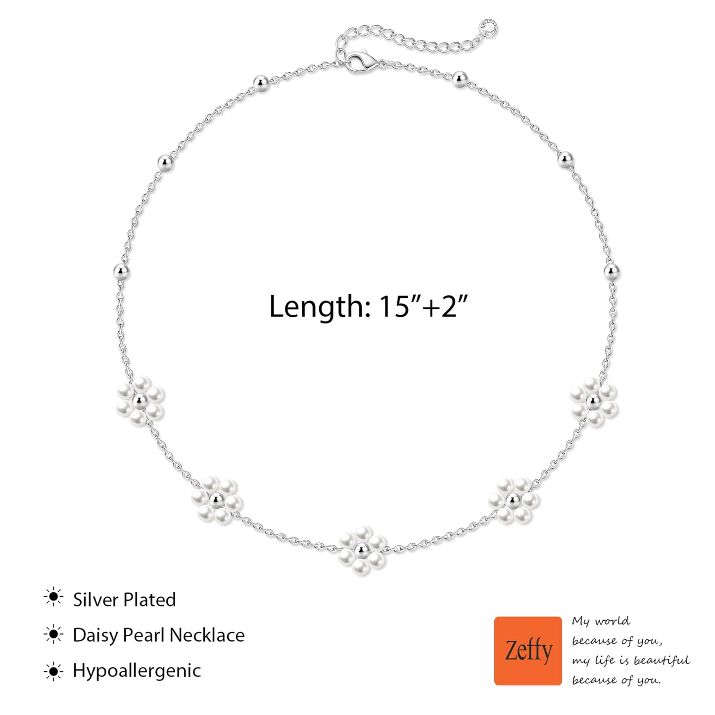 Zeffy Silver Pearl Daisy Necklaces Silver Plated Dainty Chain Cute Daisy Pearl Choker Necklace Flower Necklaces for Women Trendy Jewelry Gifts