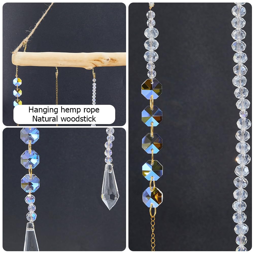 SUNNYCLUE Driftwood Wall Hanging Driftwood Decorative Branches 16 Inch Suncatcher kit Butterfly Dragonfly Charms Glass Acrylic Beads Wood Wind Chimes for Outside Indoor Diy Wall Hanging Ornament Decor